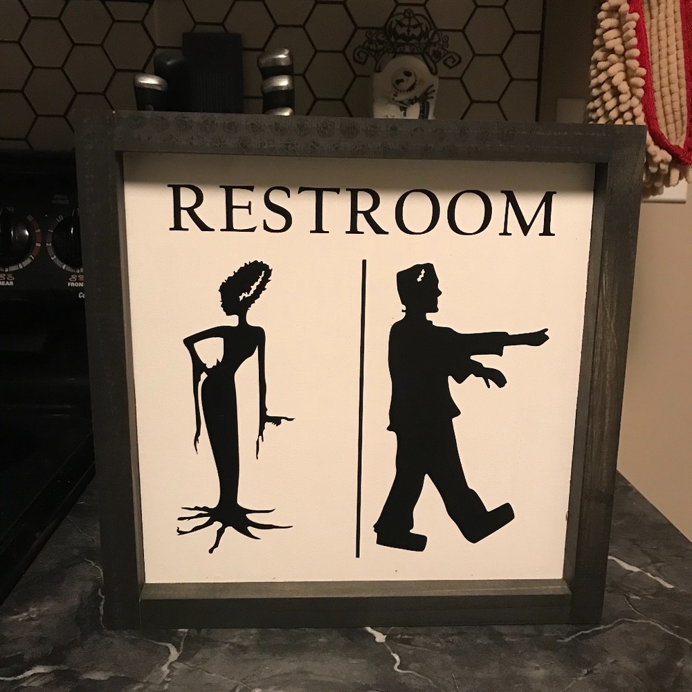 Frankenstein & his bride restroom sign